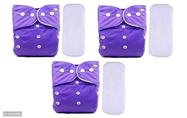 Alya Baby Reusable Cloth Diapers All in One Adjustable Pocket Style Nappies Washable With White Microfiber(4 layers) Wet-Free Insert Pads (0-24 Months,3-16KG) (PACK OF 3, PURPLE,PURPLE,PURPLE)