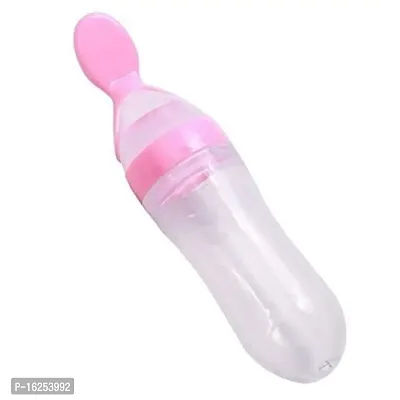 The Cheeky Kidzz Baby Silicone Squeeze Spoon Feeding Style Rice Cereal Squeezeable Feeder Bottle (Pink)-thumb0