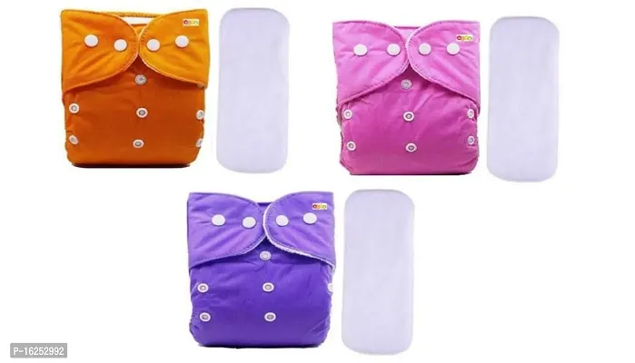 Alya Baby Reusable Cloth Diapers All in One Adjustable Pocket Style Nappies Washable With White Microfiber(4 layers) Wet-Free Insert Pads (0-24 Months,3-16KG) (PACK OF 3, ORANGE,PINK,PURPLE)