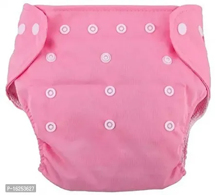 Alya Pocket Button Style Solid Reusable Cloth Diaper All in One Adjustable Washable Diapers Nappies(Without Inserts) for Toddlers/New Borns(SMALL;3-12 KGS)(PINK, PACK OF 1)-thumb0