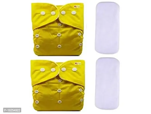 Alya Baby Reusable Cloth Diapers All in One Adjustable Pocket Style Nappies Washable With White Microfiber(4 layers) Wet-Free Insert Pads (0-24 Months,3-16KG) (PACK OF 2, YELLOW,YELLOW)-thumb0