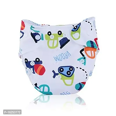 Alya Reusable  Adjustable All-in-One Baby Washable Cotton Cloth Diaper Nappies Pocket Style Car Print Durable Wet-Free Diapers for Infants/Toddlers/Babies(0-24 Months;3-17 KGS)-thumb0