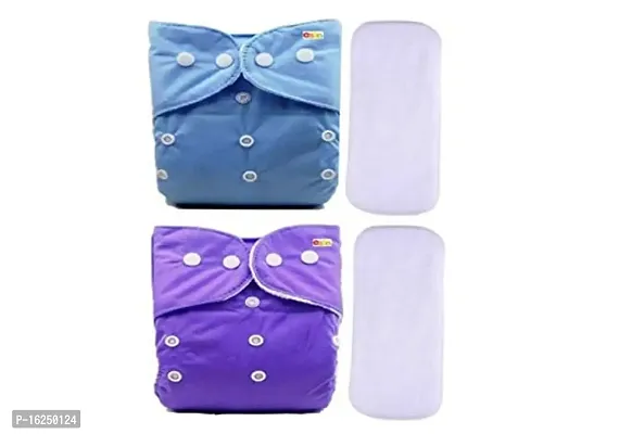 Alya Baby Reusable Cloth Diapers All in One Adjustable Pocket Style Nappies Washable With White Microfiber(4 layers) Wet-Free Insert Pads (0-24 Months,3-16KG) (PACK OF 2, BLUE,PURPLE)