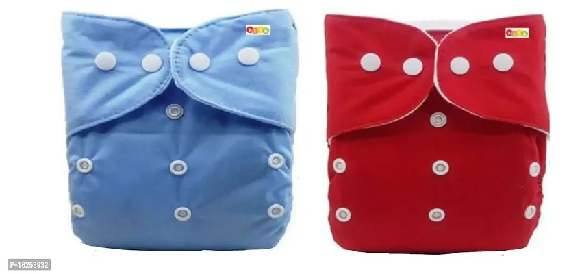 Alya Pocket Button Style Solid Reusable Cloth Diaper All in One Adjustable Washable Diapers Nappies(Without Inserts) for Toddlers/New Borns(0-24 Months,3-16KG) (Pack of 2, Blue,RED)