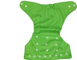 Alya Baby Washable Reusable Adjustable Cloth Diaper with 1 White Microfiber Insert Pad(4 Layers) for New Born/Toddlers/Infants(0-24 Months; 3-17KGS)(Green)-thumb2