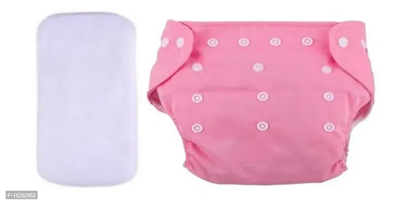 Tinny Tots Baby Reusable Cloth Diapers All in One Adjustable Washable With White Microfiber(4 layers) Wet-Free Insert Pads (0-24 Months 3-16KG) (PACK OF 1, PINK)-thumb0