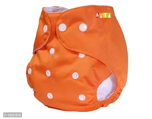 Alya Baby Washable Reusable Adjustable Cloth Diaper with 1 White Microfiber Insert Pad(4 Layers) for New Born/Toddlers/Infants(0-24 Months; 3-17KGS)(Orange)-thumb2