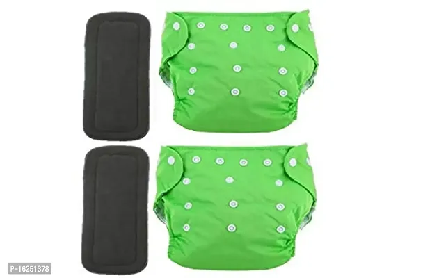 Tinny Tots Baby Reusable Cloth Diaper Adjustable Nappies Washable With Bamboo Charcoal Inserts(4 Layers) For New Borns/Infants Age 0-24 Months(3-16KGS) (PACK OF 2, GREEN,GREEN)-thumb0