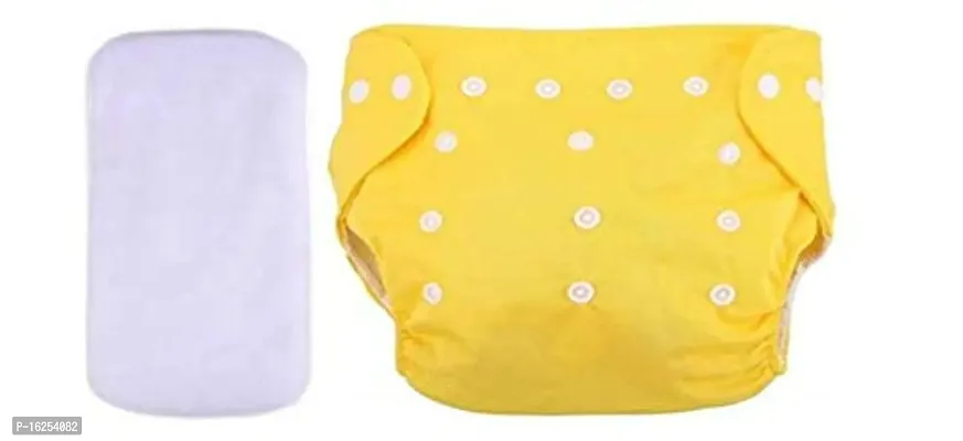 Tinny Tots Baby Reusable Cloth Diapers All in One Adjustable Washable With White Microfiber(4 layers) Wet-Free Insert Pads (0-24 Months 3-16KG) (PACK OF 1, YELLOW)