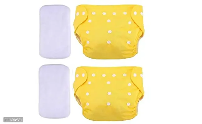 Tinny Tots Baby Reusable Cloth Diapers All in One Adjustable Washable With White Microfiber(4 layers) Wet-Free Insert Pads (0-24 Months 3-16KG) (PACK OF 2, YELLOW,YELLOW)