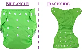 Alya Baby 2 Button Pocket Style Reusable Cloth Diapers Adjustable Washable With 4 White Microfiber Bamboo(6layers) Wet-Free Insert Pads For Toddlers/New Borns(0-14 Months) (ORANGE,GREEN)-thumb1