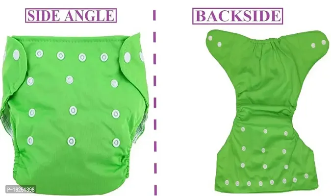 Alya Baby 2 Button Pocket Style Reusable Cloth Diapers Adjustable Washable With 4 White Microfiber Bamboo(6layers) Wet-Free Insert Pads For Toddlers/New Borns(0-14 Months) (ORANGE,GREEN)-thumb2