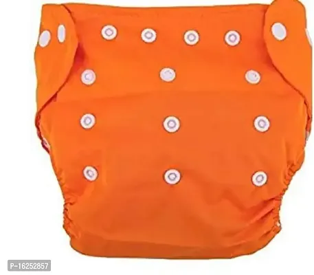 Alya Baby Button Pocket Style Reusable Cloth Diapers Adjustable Washable With 3 White Microfiber Bamboo(6layers) Wet-Free Insert Pads For Toddlers/New Borns(0-14 Months) (ORANGE)-thumb2