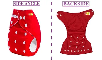 Alya Pocket Button Style Solid Reusable Cloth Diaper All in One Adjustable Washable Diapers Nappies(Without Inserts) for Toddlers/New Borns(SMALL;3-12 KGS)(RED, PACK OF 1)-thumb1