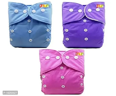 Alya Pocket Button Style Solid Reusable Cloth Diaper All in One Adjustable Washable Diapers Nappies(Without Inserts) for Toddlers/New Borns(0-24 Months,3-16KG) (Pack of 3, Blue,Purple,Pink)