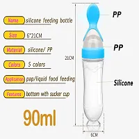 The Cheeky Kidzz Baby Silicone Squeeze Spoon Feeding Style Rice Cereal Squeezeable Feeder Bottle (Blue Stand)-thumb1