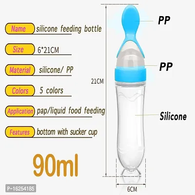 The Cheeky Kidzz Baby Silicone Squeeze Spoon Feeding Style Rice Cereal Squeezeable Feeder Bottle (Blue Stand)-thumb2