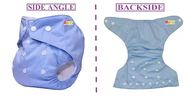 Alya Baby Washable Reusable Adjustable Cloth Diaper with 1 White Microfiber Insert Pad(4 Layers) for New Born/Toddlers/Infants(0-24 Months; 3-17KGS)(Blue)-thumb1