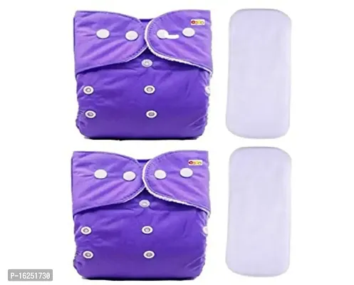 Alya Baby Reusable Cloth Diapers All in One Adjustable Pocket Style Nappies Washable With White Microfiber(4 layers) Wet-Free Insert Pads (0-24 Months,3-16KG) (PACK OF 2, PURPLE,PURPLE)