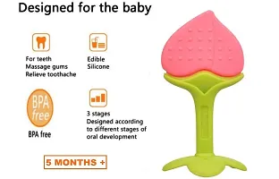 Alya Fruit Shape Silicone Teether Teething Toys for Baby Textured Molar Teeth Soother Massager with Baby Silicone Spoon Feeding Bottle Combo(4 Months+) (White,Orange)-thumb2