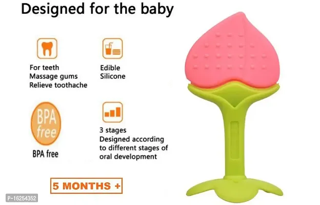 Alya Fruit Shape Silicone Teether Teething Toys for Baby Textured Molar Teeth Soother Massager with Baby Silicone Spoon Feeding Bottle Combo(4 Months+) (White,Orange)-thumb3