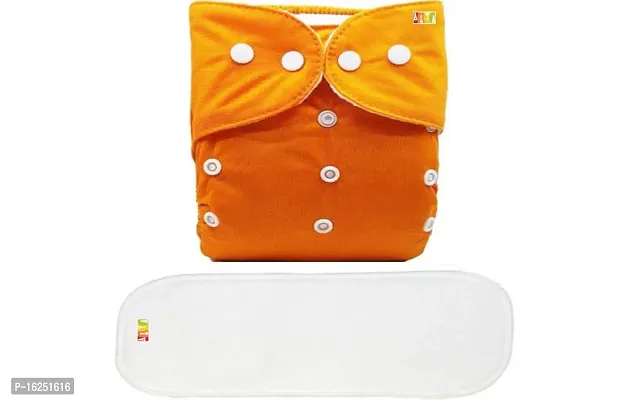 Alya Baby Washable Reusable Adjustable Cloth Diaper with 1 White Microfiber Insert Pad(4 Layers) for New Born/Toddlers/Infants(0-24 Months; 3-17KGS)(Orange)-thumb0