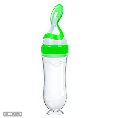 Alya Baby Infant Squeezy Food Grade Silicone Spoon Stand Bottle Feeder for Feeding Solid and Semi Solid Food ICeralac Feeder Baby Metal Bottle (Green)-thumb0