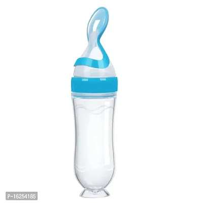 The Cheeky Kidzz Baby Silicone Squeeze Spoon Feeding Style Rice Cereal Squeezeable Feeder Bottle (Blue Stand)-thumb0