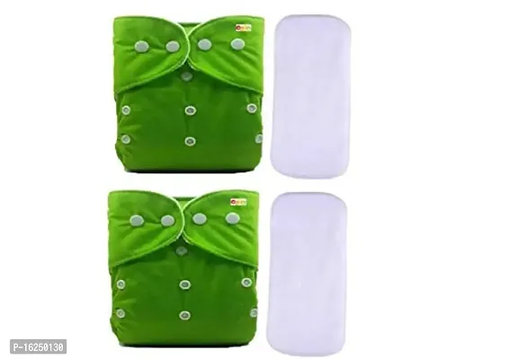 Alya Baby Reusable Cloth Diapers All in One Adjustable Pocket Style Nappies Washable With White Microfiber(4 layers) Wet-Free Insert Pads (0-24 Months,3-16KG) (PACK OF 2, GREEN,GREEN)