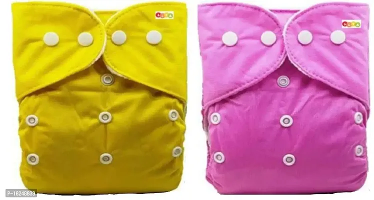 Alya Pocket Button Style Solid Reusable Cloth Diaper All in One Adjustable Washable Diapers Nappies(Without Inserts) for Toddlers/New Borns(0-24 Months,3-16KG) (Pack of 2, Yellow,Pink)