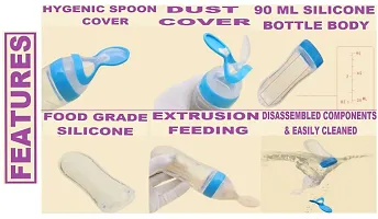 The Cheeky Kidzz Baby Silicone Squeeze Spoon Feeding Style Rice Cereal Squeezeable Feeder Bottle (Blue Stand)-thumb2