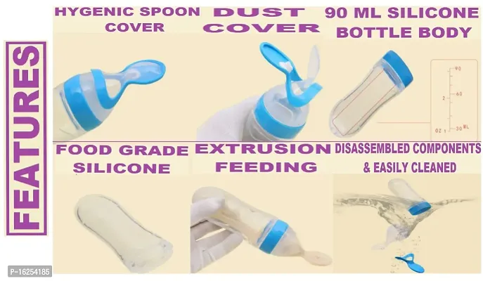 The Cheeky Kidzz Baby Silicone Squeeze Spoon Feeding Style Rice Cereal Squeezeable Feeder Bottle (Blue Stand)-thumb3