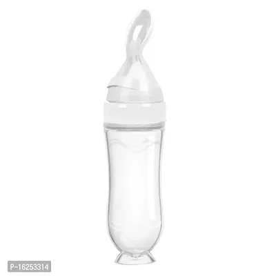 The Cheeky Kidzz Baby Silicone Squeeze Spoon Feeding Style Rice Cereal Squeezeable Feeder Bottle (White Stand)