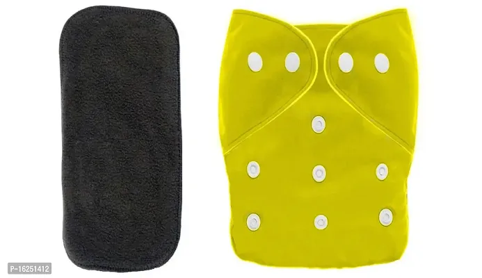 Tinny Tots Pack of 1 Baby Reusable Cloth Diapers Washable Adjustable With 1 Baby Bamboo Charcoal Microfiber Insert Pads Soaker Boosters(5 Layers) Wet-Free Combo For Toddlers/New Borns(YELLOW)