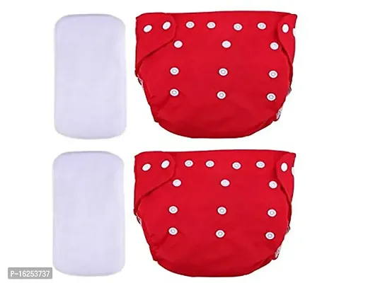 Tinny Tots Baby Reusable Cloth Diapers All in One Adjustable Washable With White Microfiber(4 layers) Wet-Free Insert Pads (0-24 Months 3-16KG) (PACK OF 2, RED,RED)