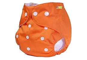 Alya Pocket Button Style Solid Reusable Cloth Diaper All in One Adjustable Washable Diapers Nappies(Without Inserts) for Toddlers/New Borns(0-24 Months,3-16KG) (Pack of 2, Green,Orange)-thumb1