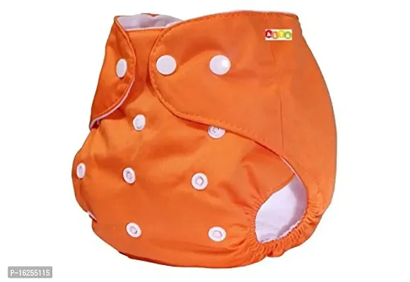 Alya Pocket Button Style Solid Reusable Cloth Diaper All in One Adjustable Washable Diapers Nappies(Without Inserts) for Toddlers/New Borns(0-24 Months,3-16KG) (Pack of 2, Green,Orange)-thumb2