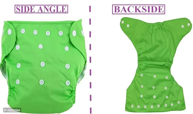 Tinny Tots Pack of 1 Baby Reusable Cloth Diapers Washable Adjustable With 2 Baby Bamboo White Microfiber Insert Pads Soaker Boosters(5 Layers) Wet-Free Combo For Toddlers/New Borns(GREEN)-thumb3