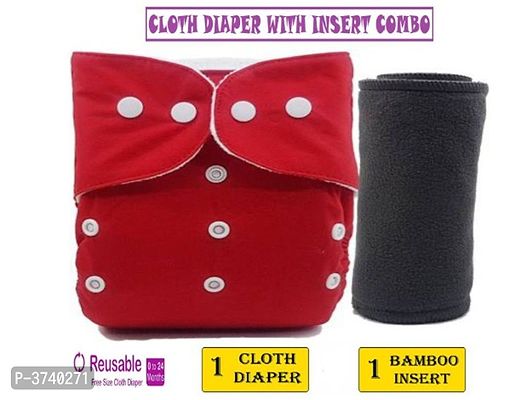 Little Toddlers Pack of 1 Baby Washable Reusable Adjustable Cloth Free Size Diaper Nappy With Bamboo Charcoal Insert Liner Pad (5 Layers) For Babies/Toddlers/Infants I Age 0-24 Months (RED)-thumb0
