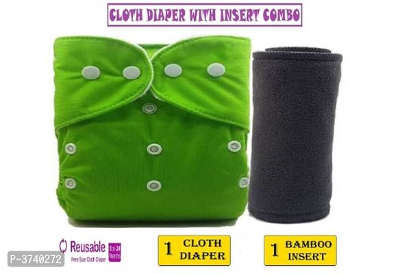 Little Toddlers Pack of 1 Baby Washable Reusable Adjustable Cloth Free Size Diaper Nappy With Bamboo Charcoal Insert Liner Pad (5 Layers) For Babies/Toddlers/Infants I Age 0-24 Months (GREEN)-thumb0