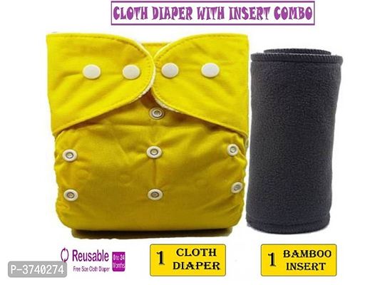 Little Toddlers Pack of 1 Baby Washable Reusable Adjustable Cloth Free Size Diaper Nappy With Bamboo Charcoal Insert Liner Pad (5 Layers) For Babies/Toddlers/Infants I Age 0-24 Months (YELLOW)