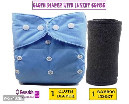 Little Toddlers Pack of 1 Baby Washable Reusable Adjustable Cloth Free Size Diaper Nappy With Bamboo Charcoal Insert Liner Pad (5 Layers) For Babies/Toddlers/Infants I Age 0-24 Months (BLUE)