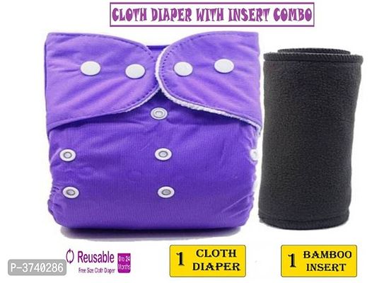 Little Toddlers Pack of 1 Baby Washable Reusable Adjustable Cloth Free Size Diaper Nappy With Bamboo Charcoal Insert Liner Pad (5 Layers) For Babies/Toddlers/Infants I Age 0-24 Months (PURPLE)-thumb0