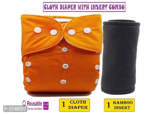 Little Toddlers Pack of 1 Baby Washable Reusable Adjustable Cloth Free Size Diaper Nappy With Bamboo Charcoal Insert Liner Pad (5 Layers) For Babies/Toddlers/Infants I Age 0-24 Months (ORANGE)-thumb0
