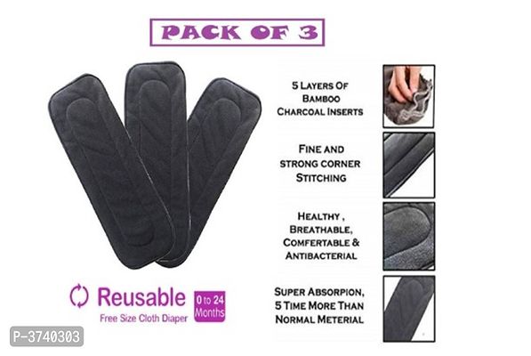 Little Toddlers Pack of 3 Bamboo Charcoal Diaper Inserts Liner Pads (5 Layers) Reusable Washable Cotton Diaper Nappy Inserts Natures Cloth Diaper Liner For Baby/Toddler/Infants I Age 0-24 Months-thumb0