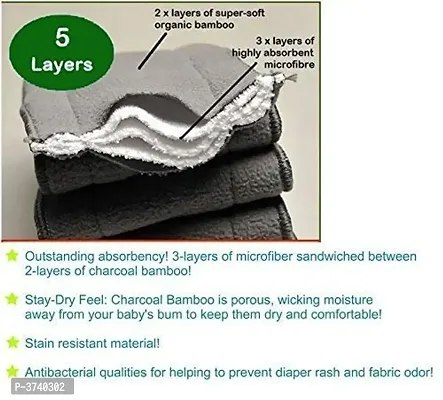 Little Toddlers Pack of 2 Bamboo Charcoal Diaper Inserts Liner Pads (5 Layers) Reusable Washable Cotton Diaper Nappy Inserts Natures Cloth Diaper Liner For Baby/Toddler/Infants I Age 0-24 Months-thumb4