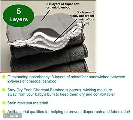 Little Toddlers Pack of 3 Bamboo Charcoal Diaper Inserts Liner Pads (5 Layers) Reusable Washable Cotton Diaper Nappy Inserts Natures Cloth Diaper Liner For Baby/Toddler/Infants I Age 0-24 Months-thumb4