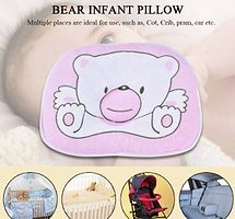 Little Toddlers Pack of 1 Baby Bear Print Neck and Head Support Sleeping Pillow for Toddlers/Infants I Age 0-15 Months I Baby Cotton Pillow (PINK)-thumb1