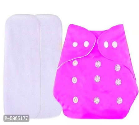 Pack of 1 Baby Washable Reusable Adjustable Button Cloth Diaper Nappy With 2 White Microfiber Bamboo Inserts(6 Layers) For Babies/Toddlers/Infants(PINK;3-10 KGS)