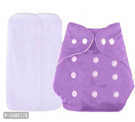 Pack of 1 Baby Washable Reusable Adjustable Button Cloth Diaper Nappy With 2 White Microfiber Bamboo Inserts(6 Layers) For Babies/Toddlers/Infants(PURPLE;3-10 KGS)